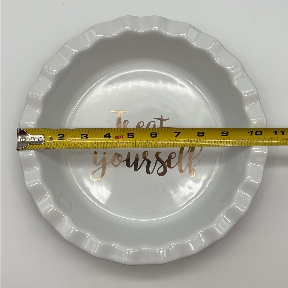 10" Scallop Edge Deep Dish Pie Plate Casserole Baking Stoneware "Treat Yourself” - Picture 7 of 8